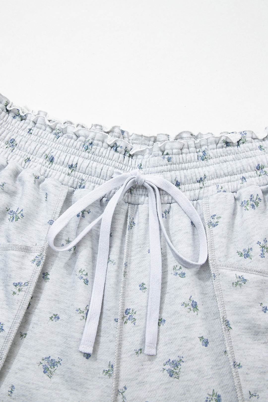 Gray Floral Print Elastic Waist Regular Fit Pants