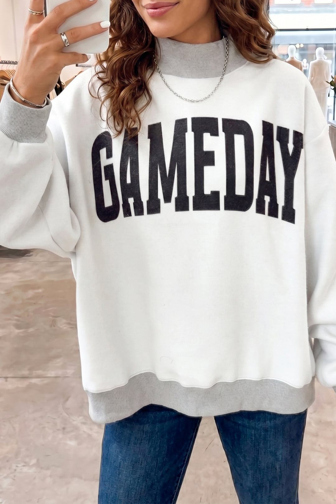 Light Grey High Neck GAMEDAY/ FOOTBALL Double Side Printed Reversible Sweatshirt