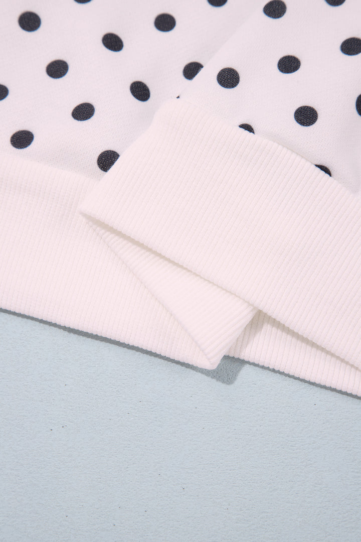 White Casual Polka Dot Mock Neck Sweatshirt