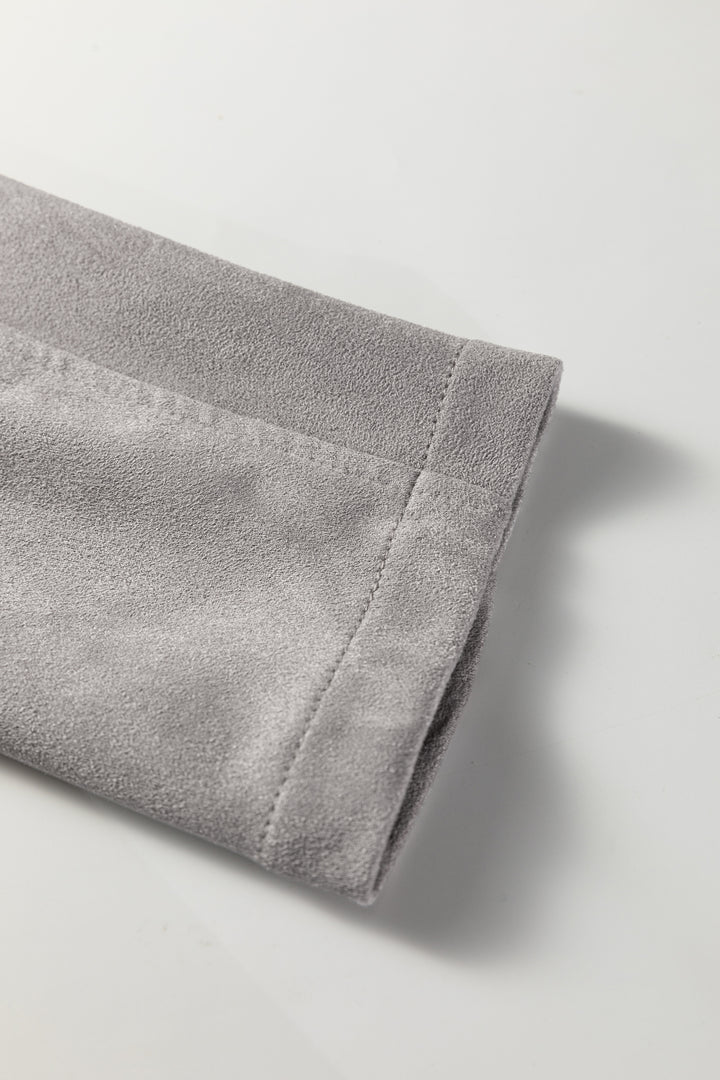 Gray Cropped Fringe Faux Suede Jacket