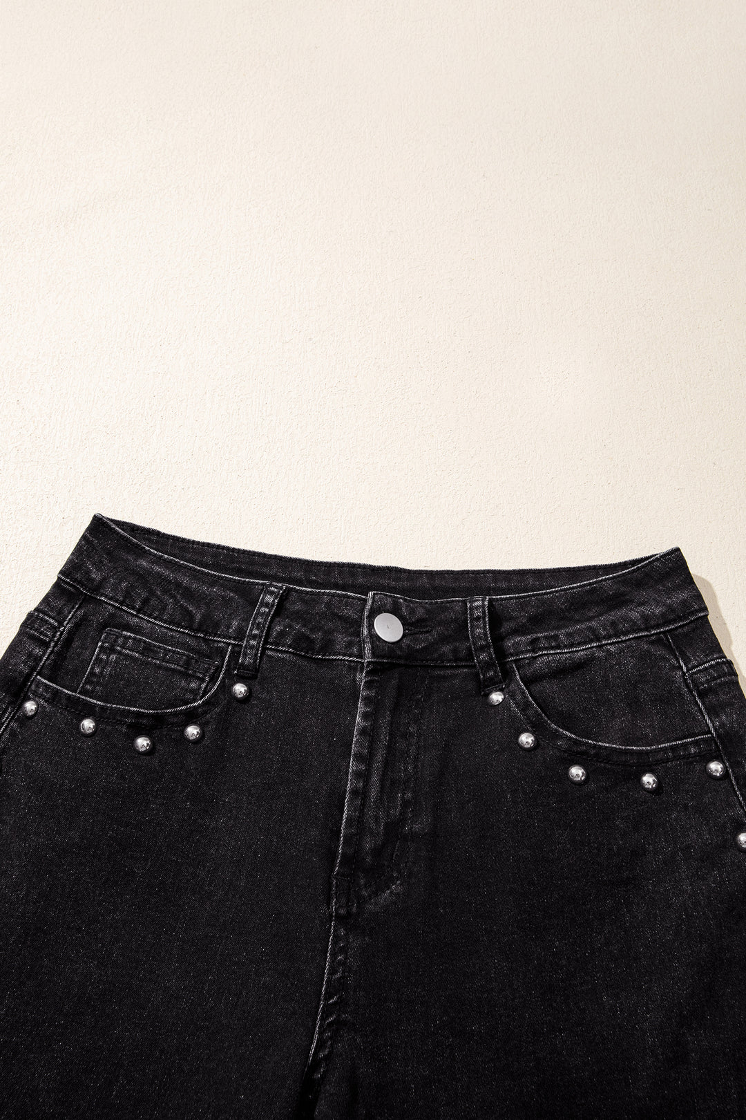 Black Studded Detail Straight Leg Casual Loose Jeans