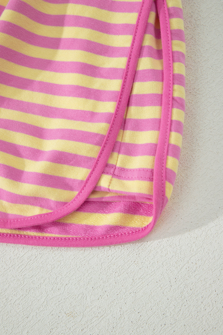 Pink Stripe Loose Short Sleeve Top and Skirt Set