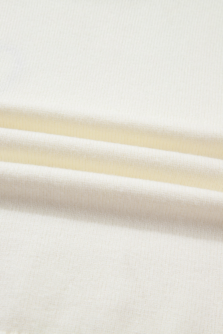 White Plaid Heart Embroidered Cuffed Drop Shoulder Crew Neck Sweater