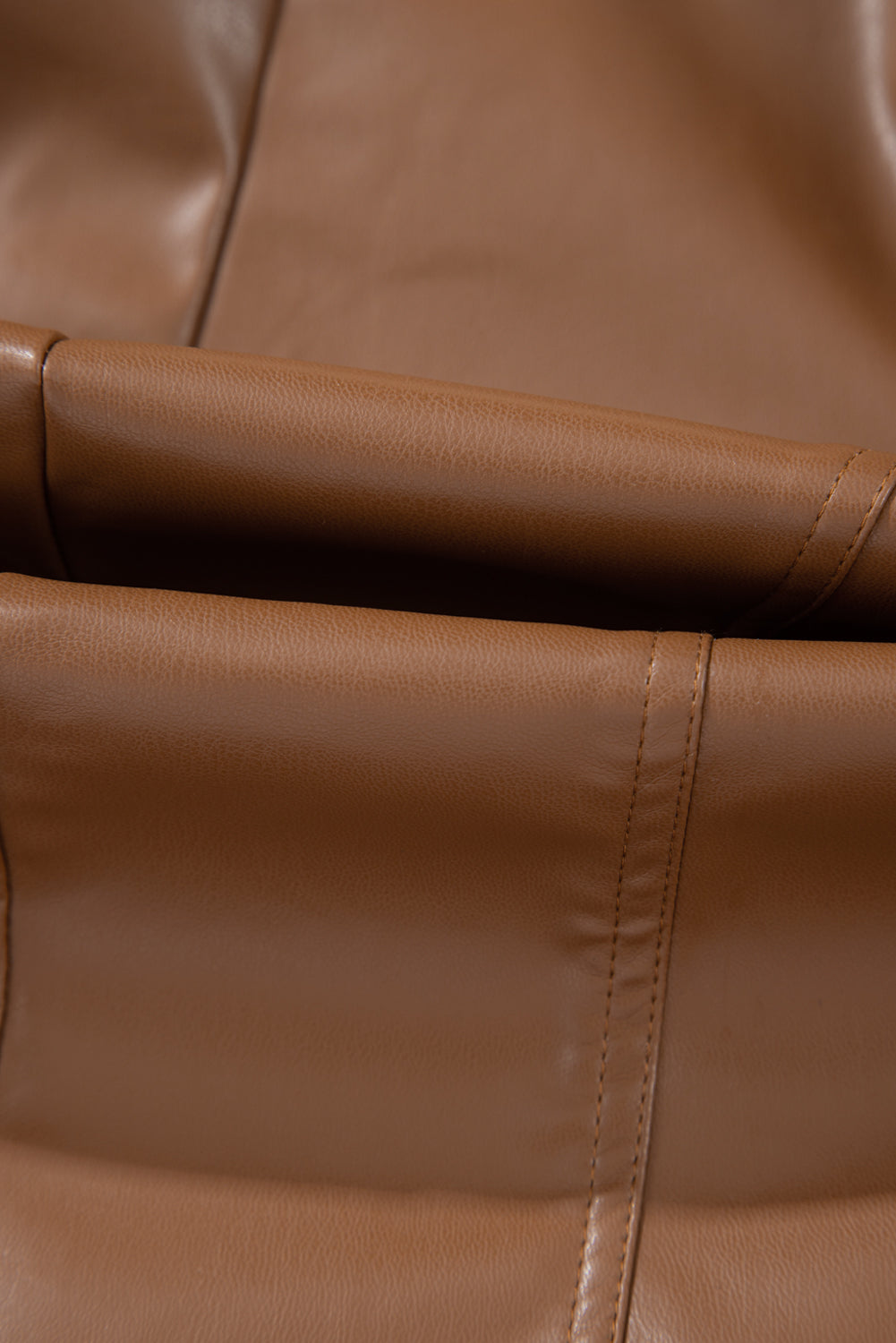 Chestnut Solid Faux Leather Zipper Slim Fit Bomber Jacket