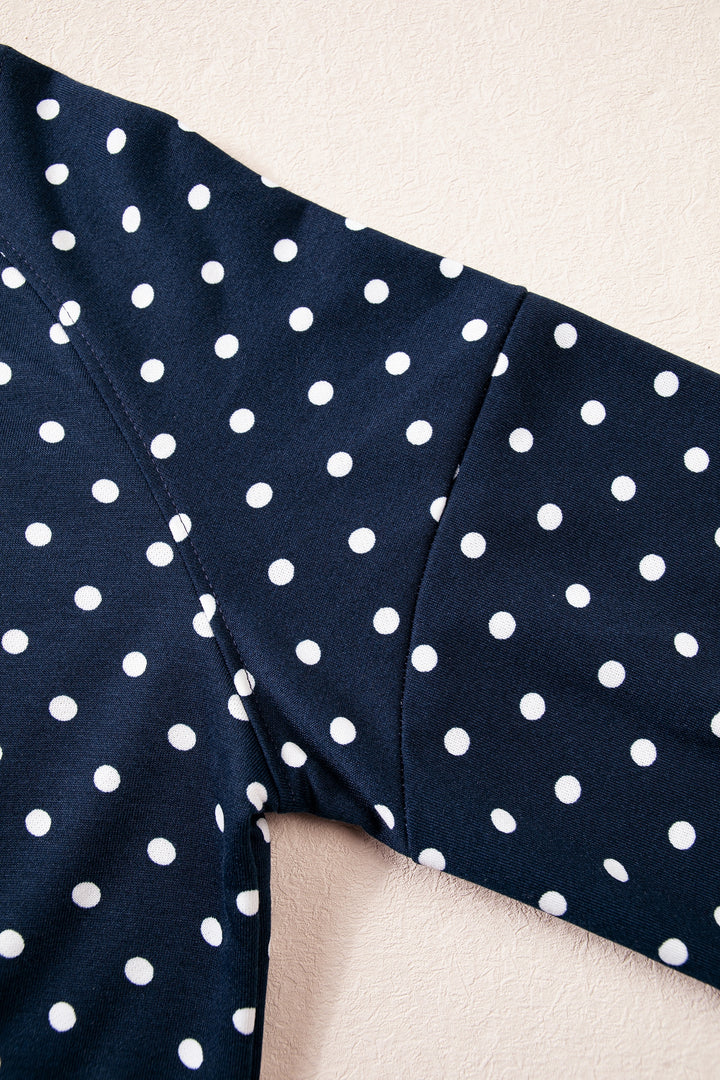 Red Polka Dot Drawstring Wide Leg Long Sleeve Top Pant Set