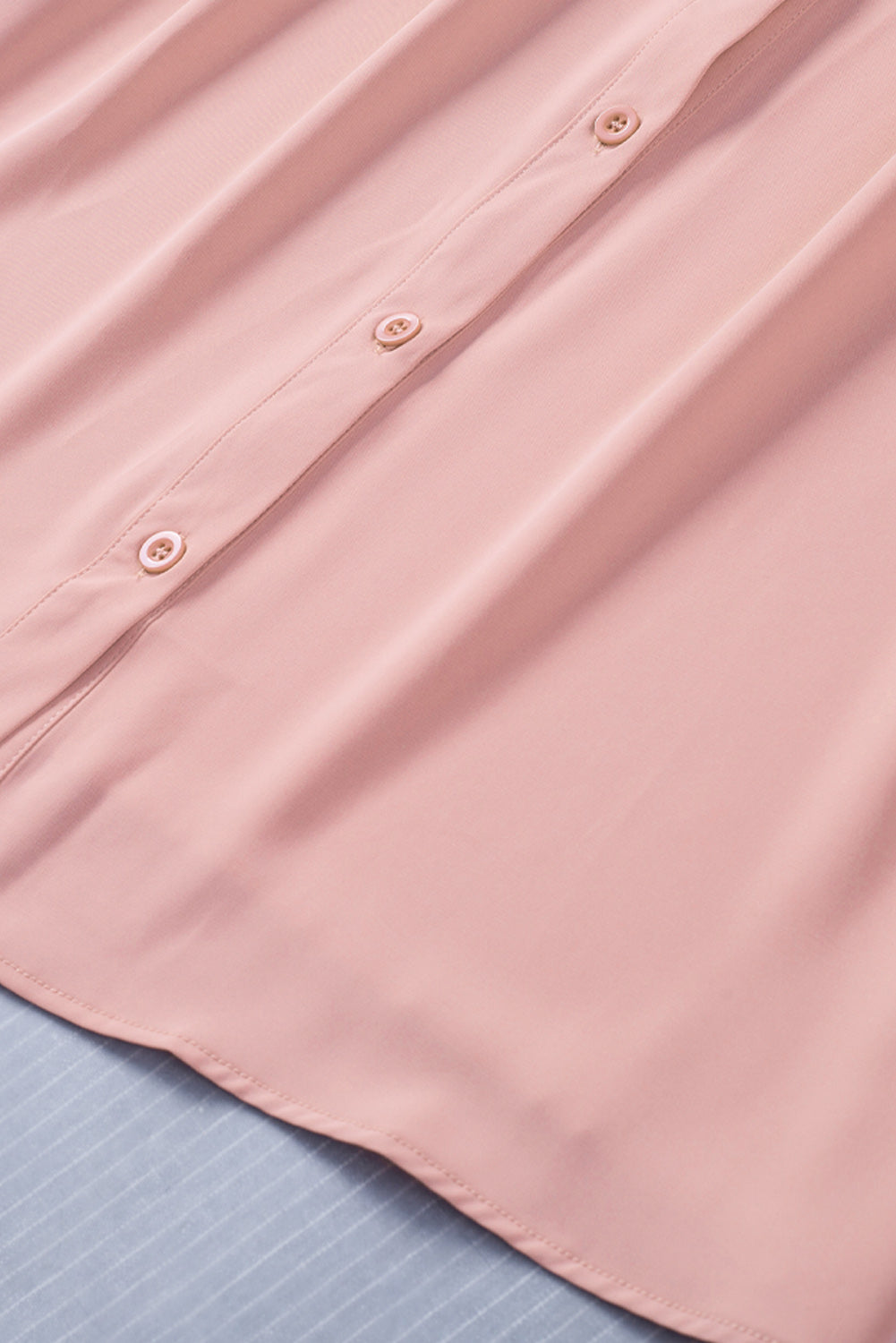 Pink Solid Button-up Loose Long Sleeve Shirt