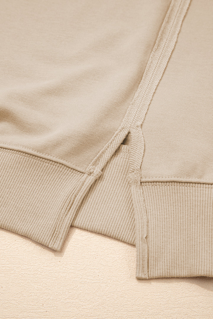 Parchment Raw Edge Exposed Seam Raglan Sleeve Side Slit Sweatshirt