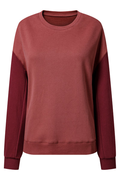 Mineral Red Two Tone Patchwork Drop Shoulder Pullover Sweatshirt