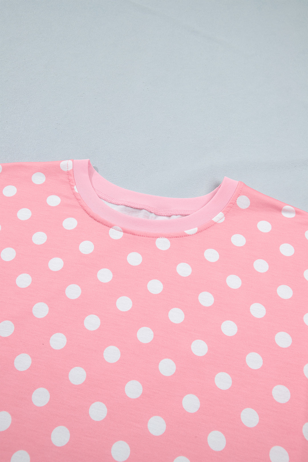 Beige Polka Dot Oversized Top Drawstring Short Set