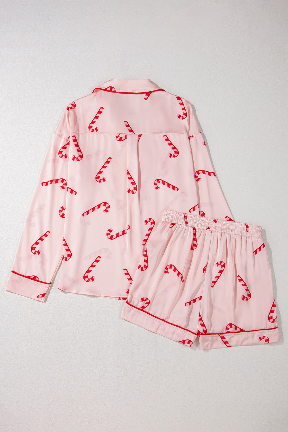 Pink Christmas Candy Cane Print Shirt and Shorts Pajama Set