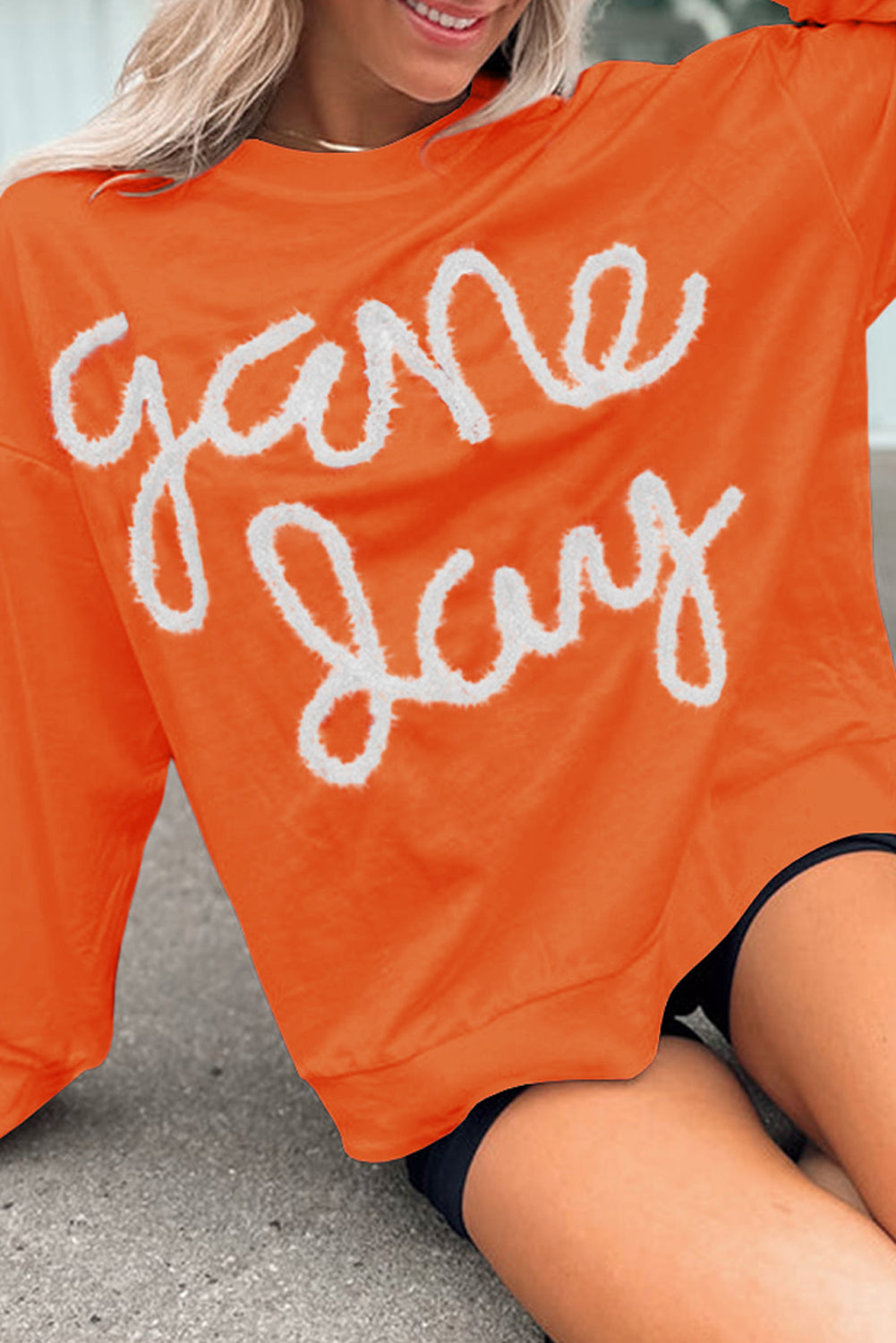 Black Tinsel Game Day Drop Shoulder Graphic Sweatshirt