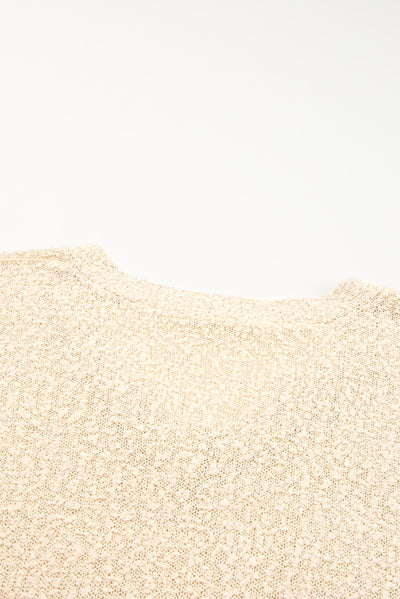 Beige Solid Fuzzy V-Neck Sweater