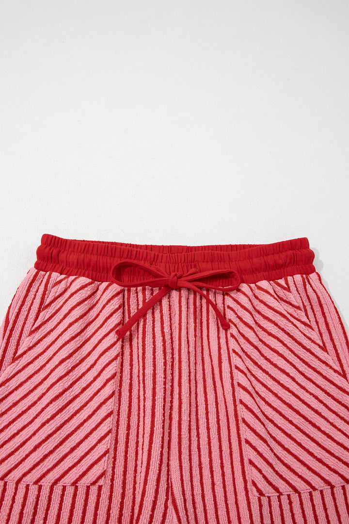 Sky Blue Stripe Crew Neck Tee Drawstring Waist Cropped Pants Set