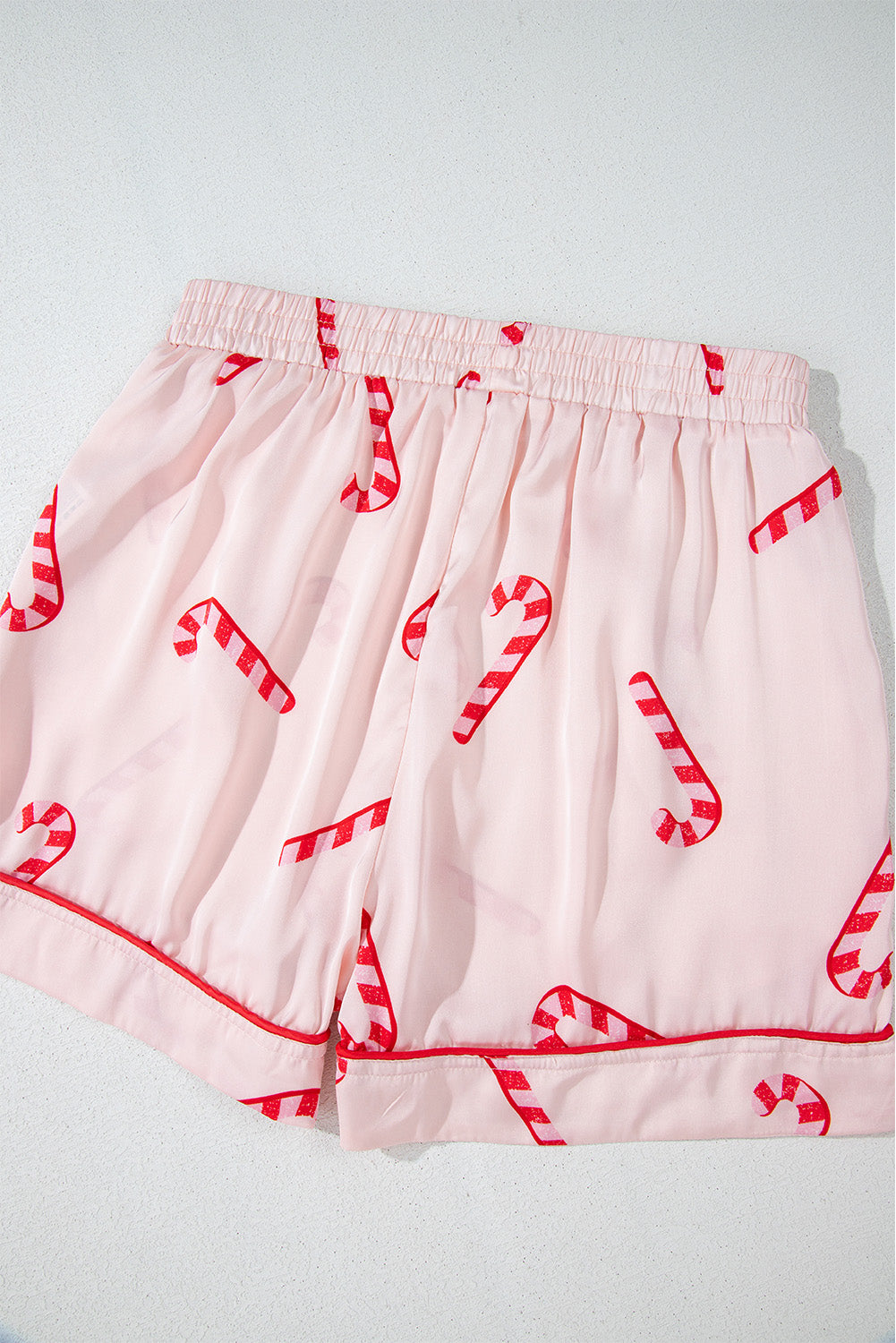 Pink Christmas Candy Cane Print Shirt and Shorts Pajama Set