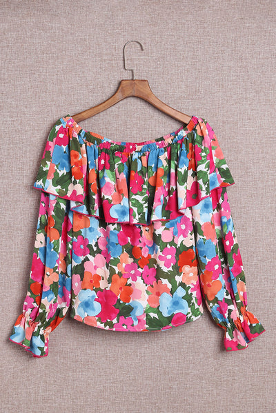 Floral Print Ruffled Off Shoulder Blouse