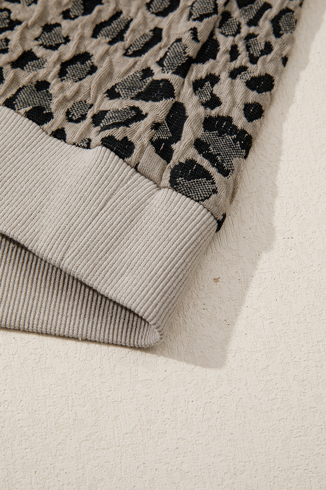 Beige Zip up Collared Leopard Cap Sleeve Top