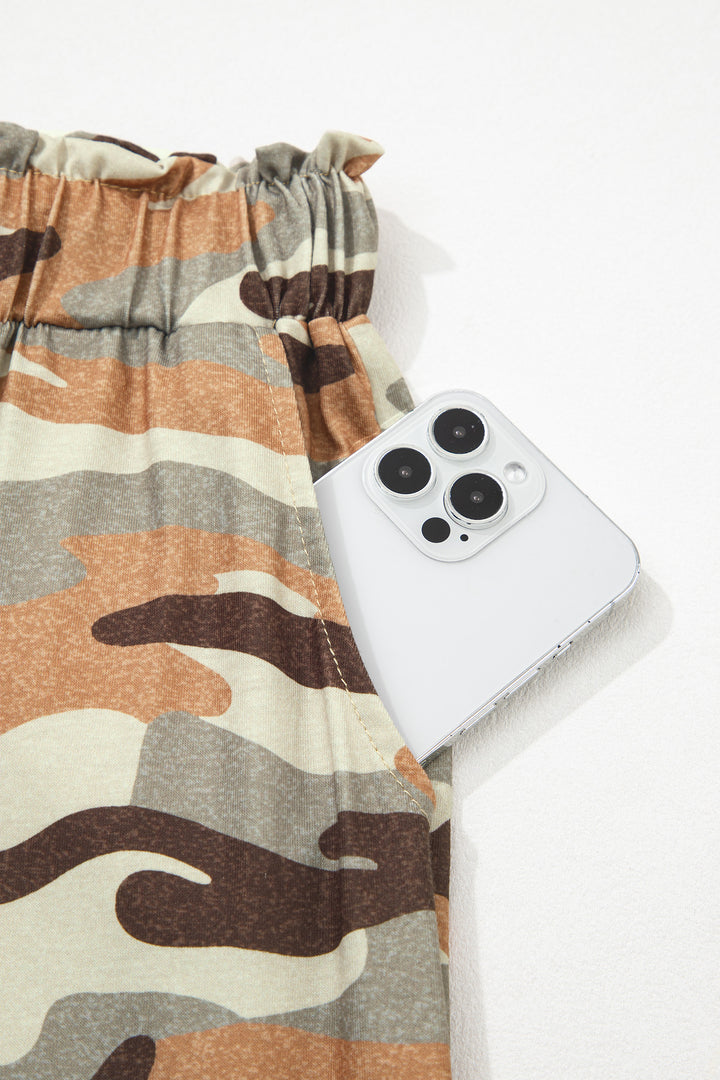 Green Camouflage Printed Drawstring Elastic Waist Jogger Pants