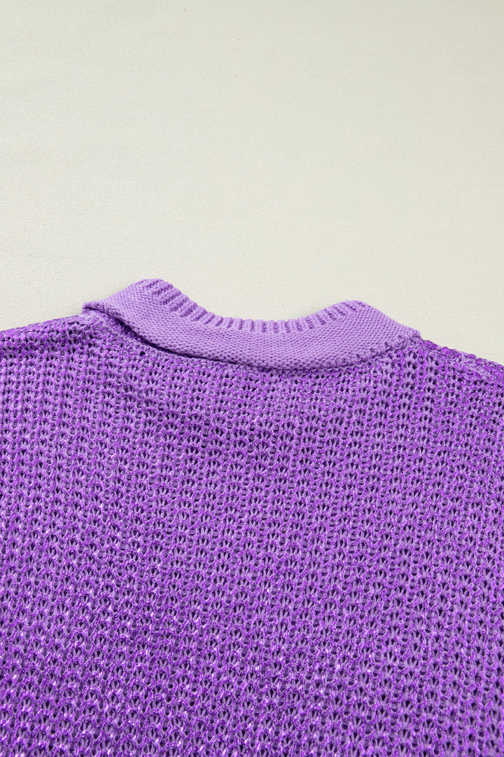 Wisteria Solid Color Knit High Neck Short Sleeve Sweater