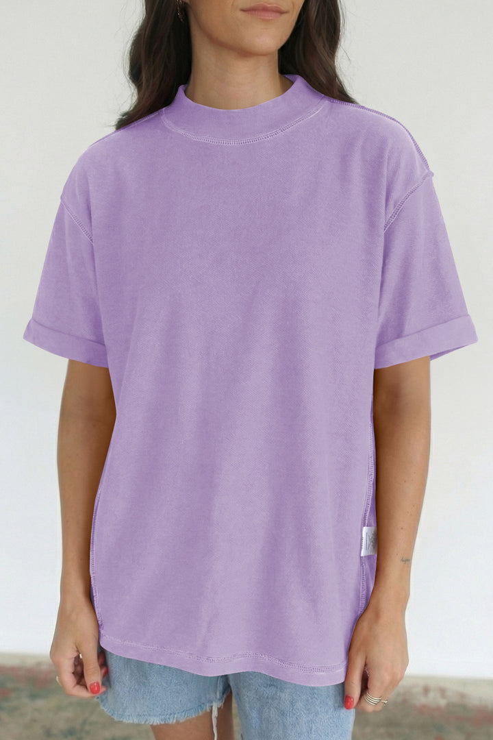 Black Solid Color High Neck Oversize Tee