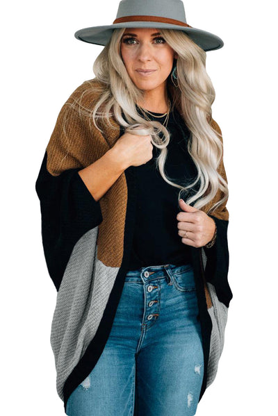 Brown Neutral Colorblock Drapey Cardigan