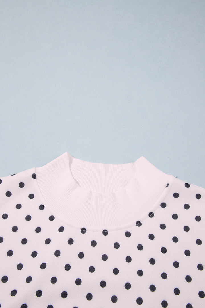 White Casual Polka Dot Mock Neck Sweatshirt