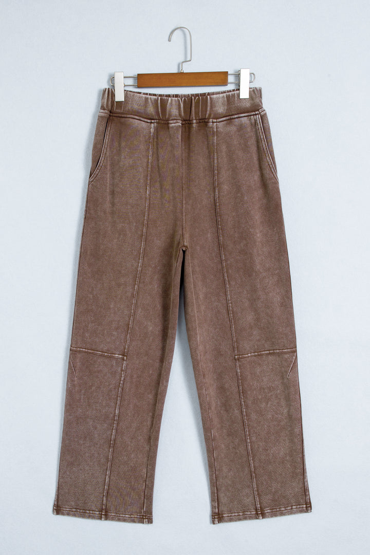 Coffee Mineral Wash Seam Detail Elastic Waist Barrel Pants