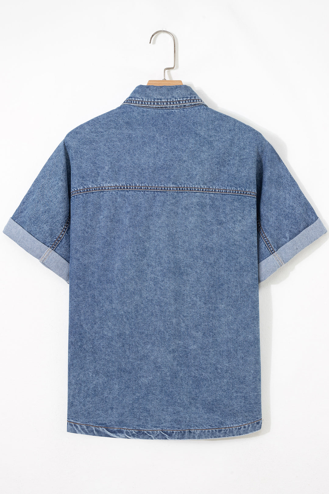 Ashleigh Blue Button Flap Pocket Cuffed Short Sleeve Denim Shirt