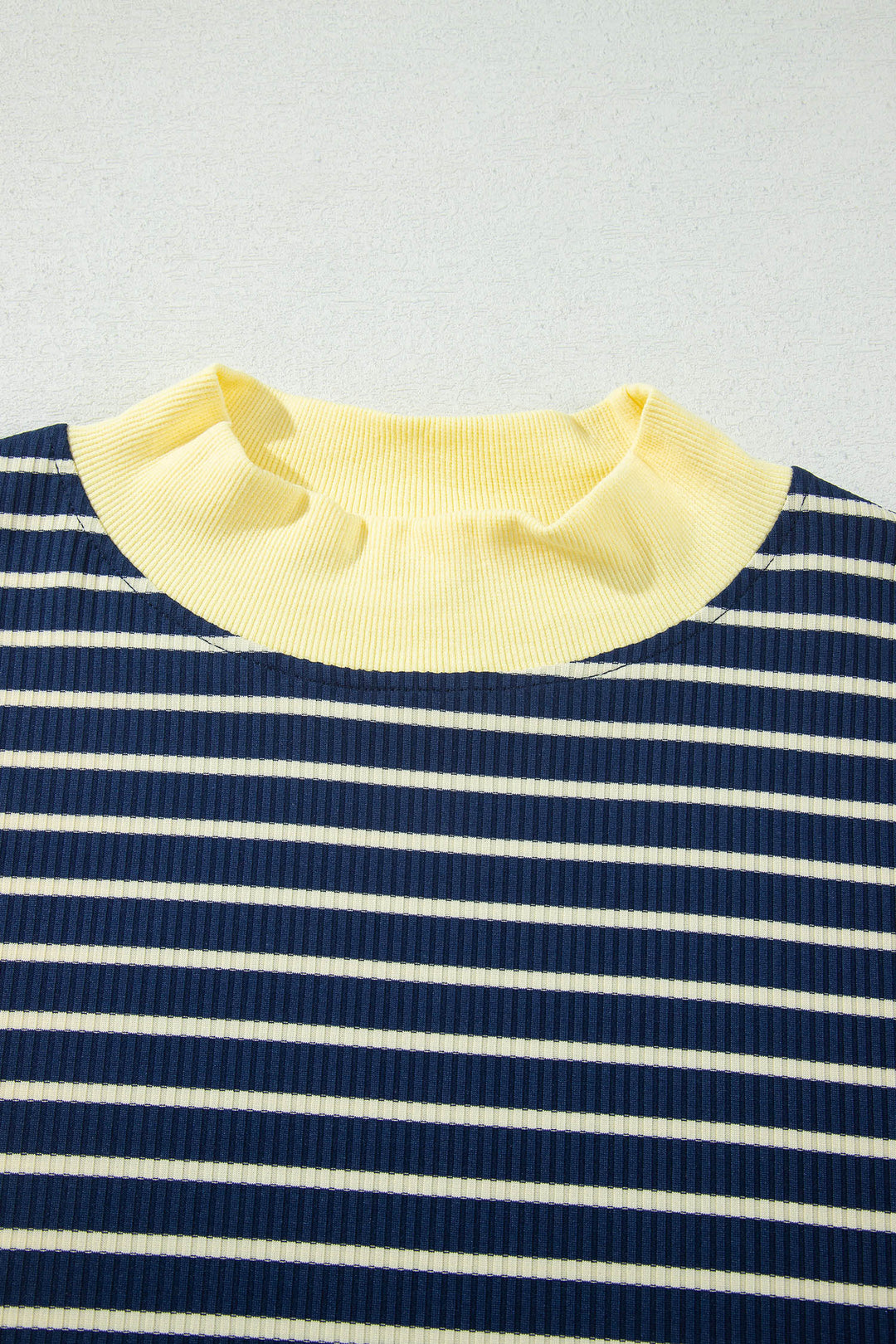 Blue Stripe Color Block Long Sleeve Pullover Ribbed Knit Casual Shorts Set