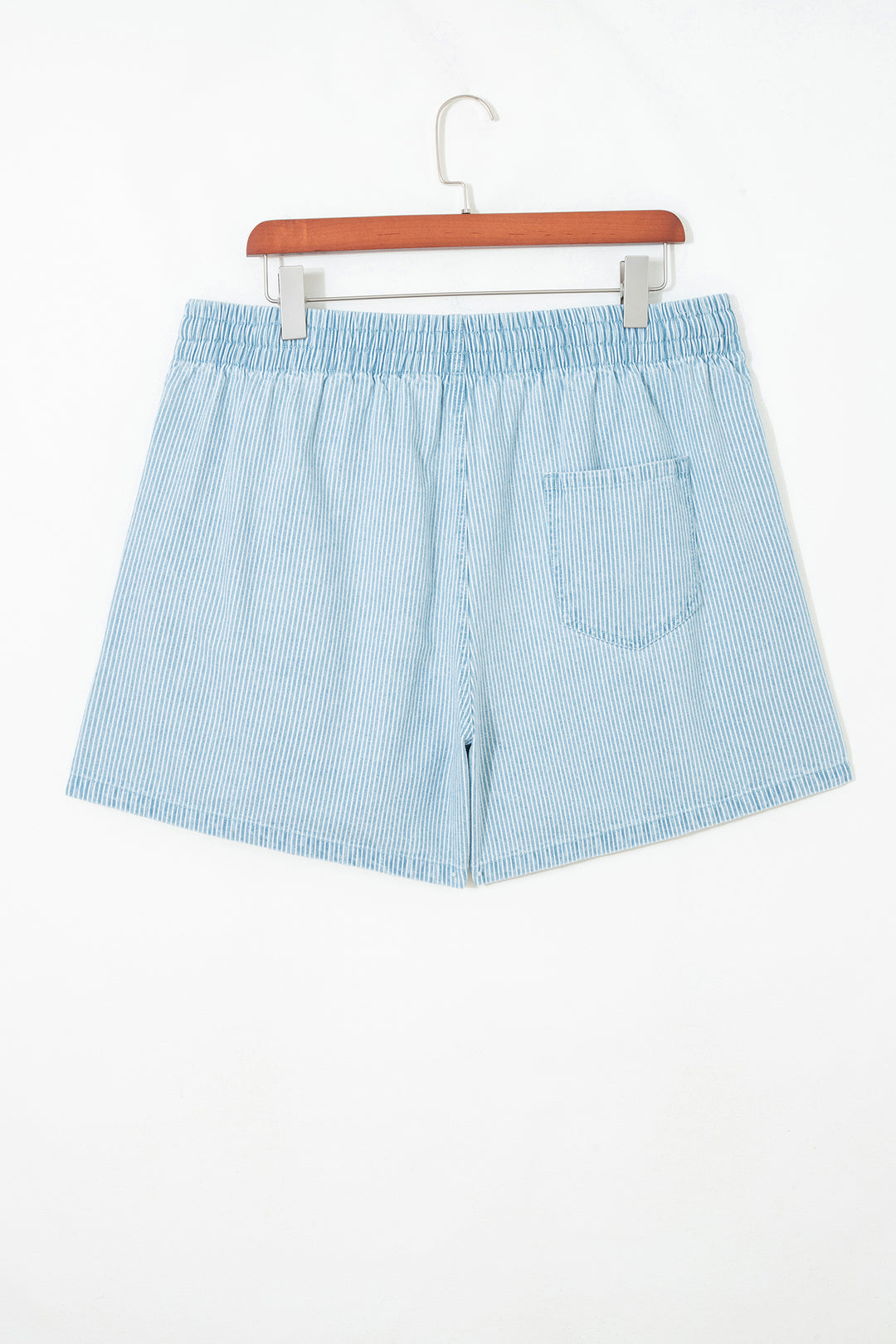 Sky Blue Stripe Plus Size Contrast Drawstring Elastic Waist Denim Shorts