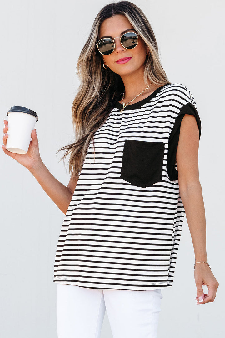 Marie Stripe Chest Pocket Tank Top