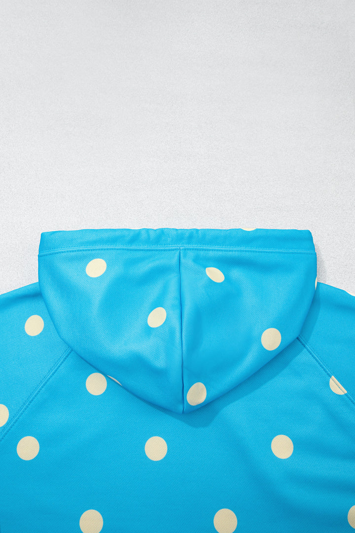 Blue Polka Dot Hooded Drawstring Long Sleeve Plus Size Set