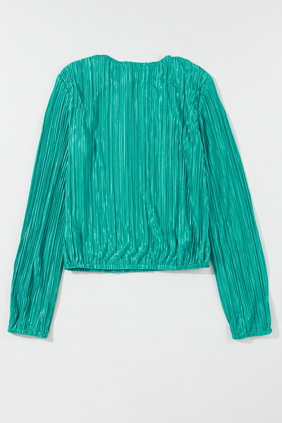 Sea Green Pleated Luster Long Sleeve Top