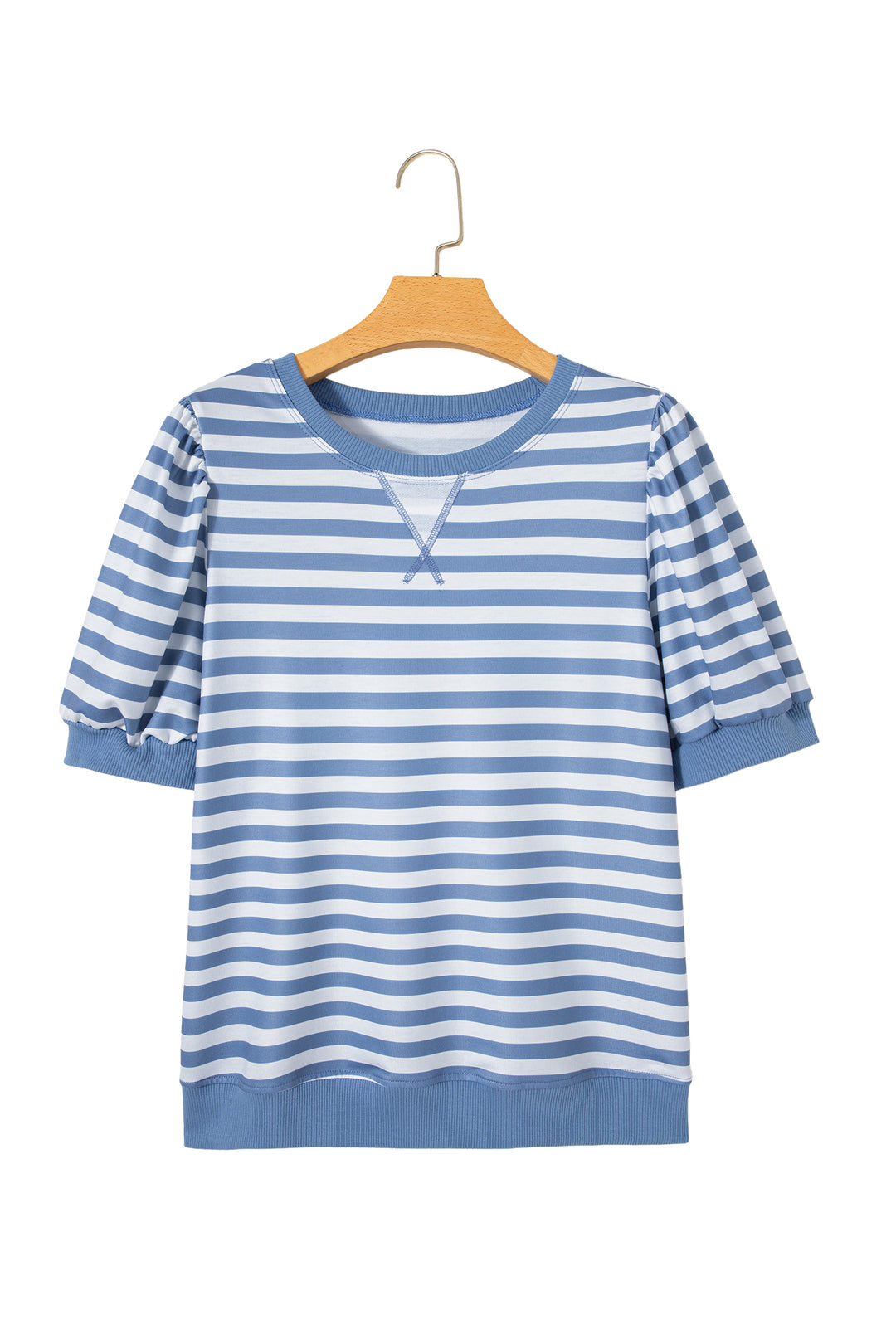 Orange Stripe Short Bubble Sleeve T Shirt