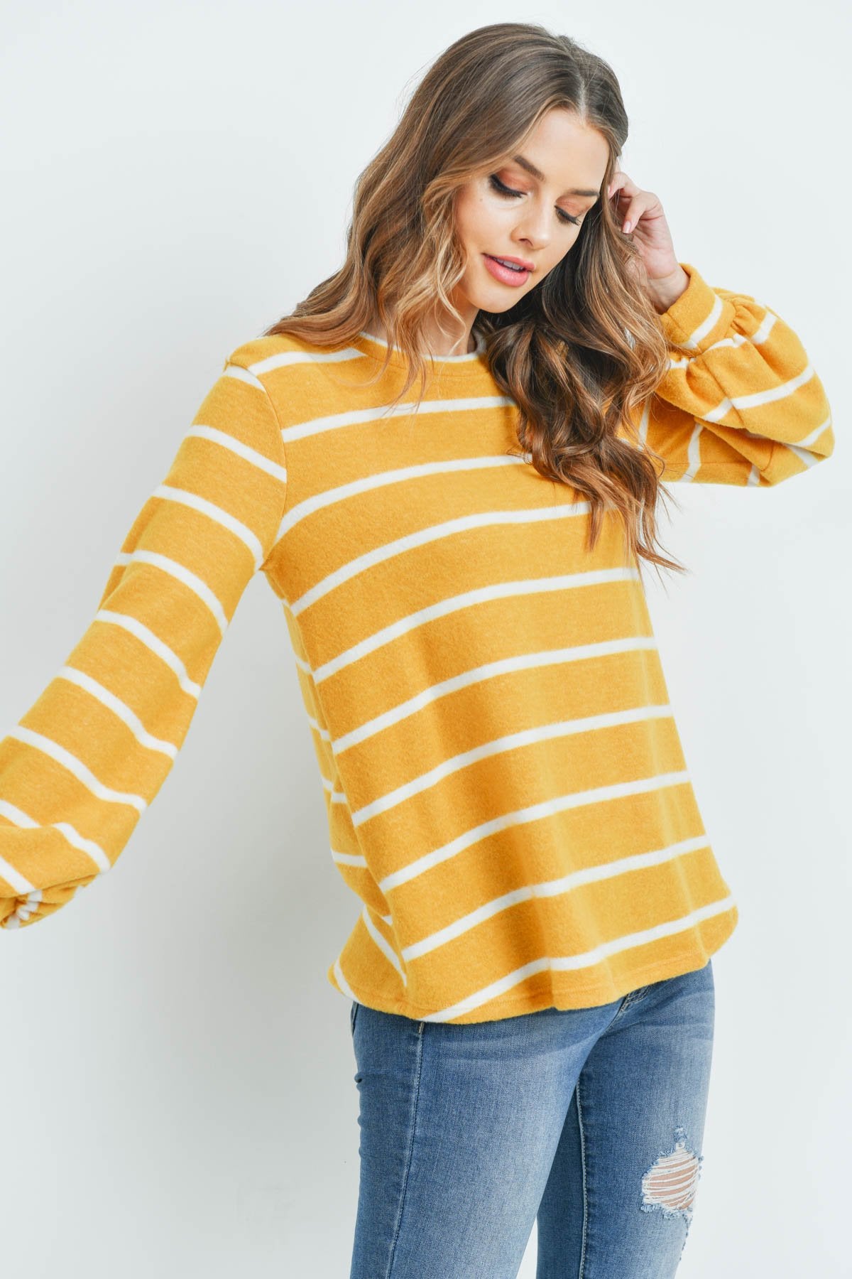 Striped Long Sleeved Round Neck Swing Top