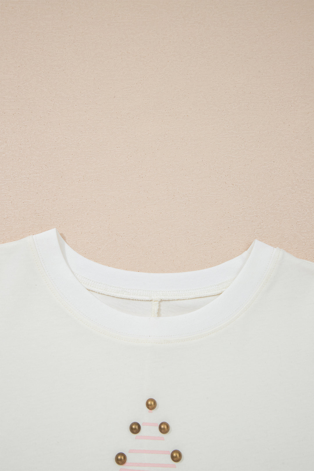 Beige Star Print Stud Detail Cotton Jersey Top