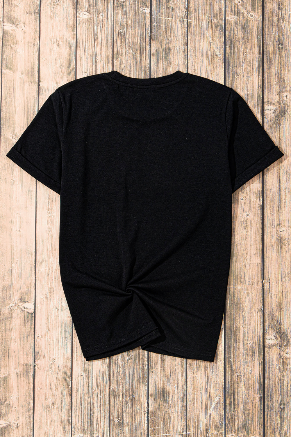 Black Casual Plain Crew Neck Tee