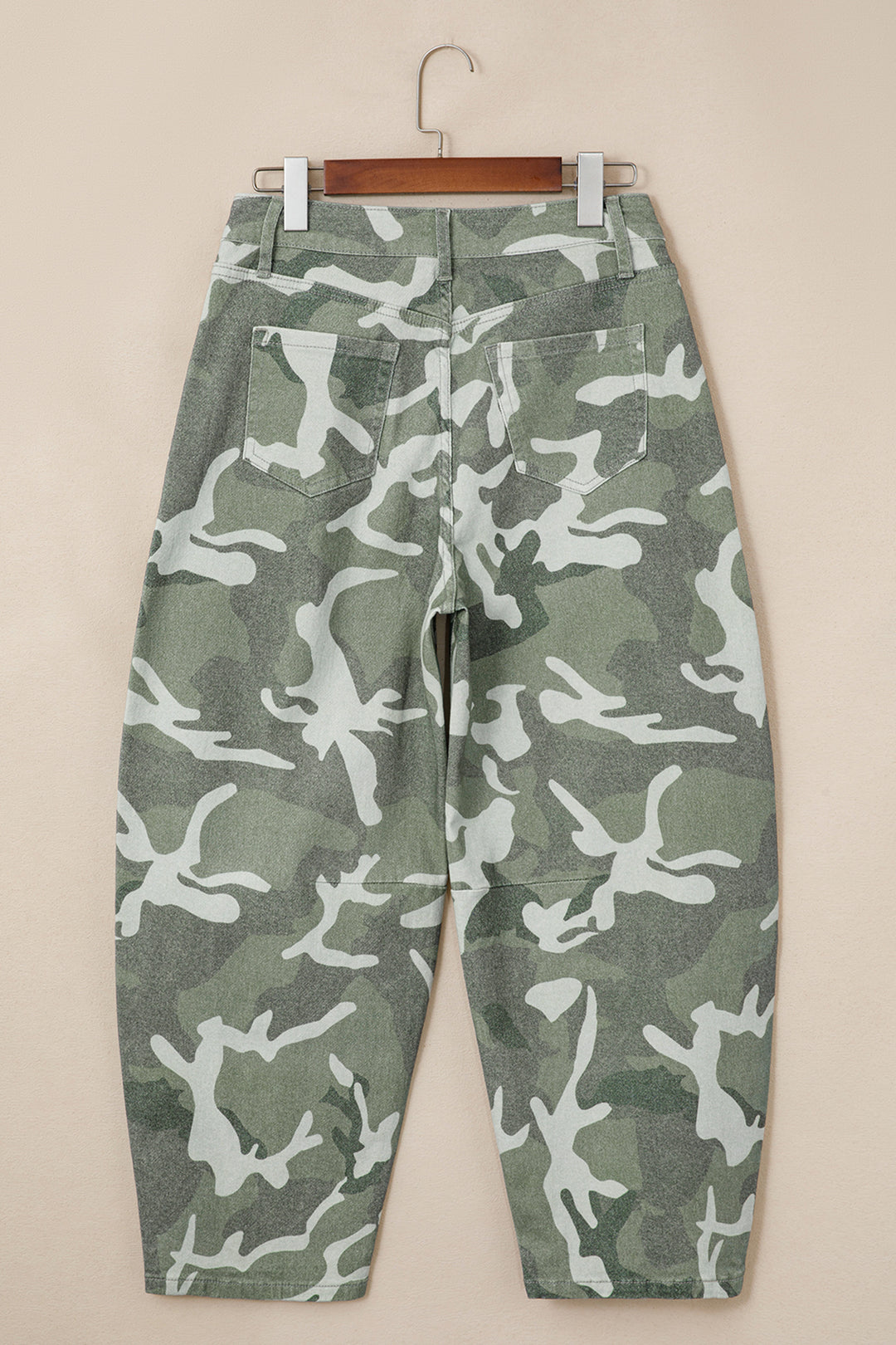 Green Camo Print Button Fly Straight Leg Ankle Length Jeans