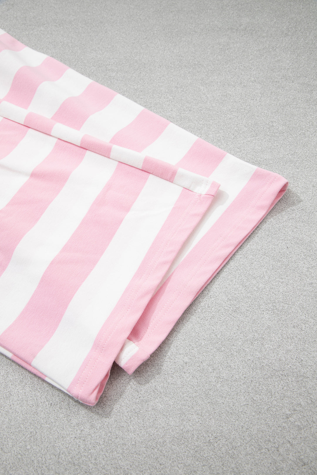 Pink Stripe Color Block Patchwork Zip Long Sleeve Top Elastic Waist Pants Set