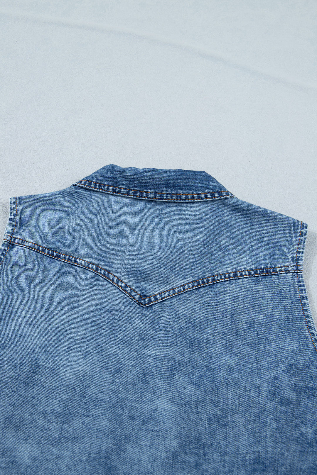 Dusk Blue Buttoned Front Collared Denim Sleeveless Top
