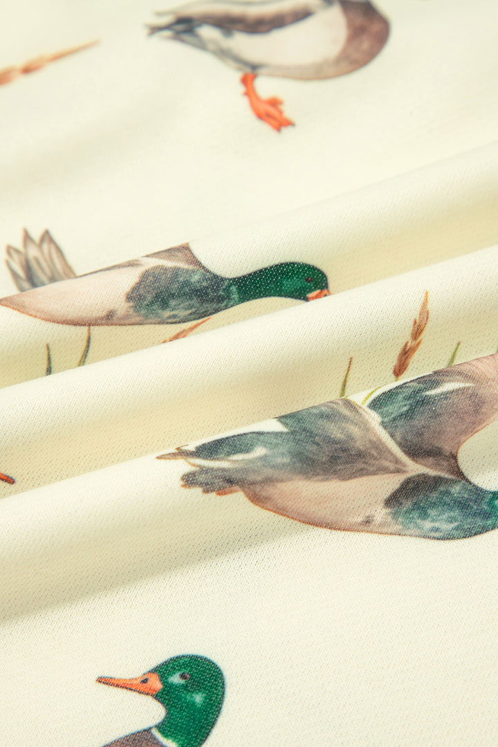 Multicolour Mallard Print Patchwork Colorblock High Neck Sweatshirt