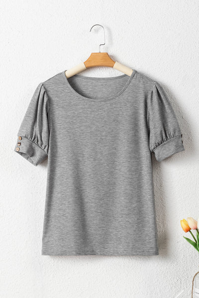 Light Grey Pleated Puff Sleeve Knit Tee