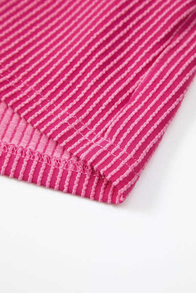 Pink Corded Knit Pocketed Loose Fit T Shirt