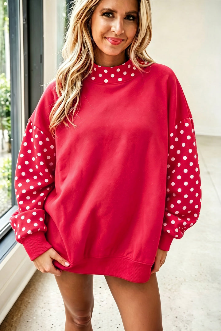 Orange Polka Dot Contrast Round Neck Long Sleeve Baggy Sweatshirt
