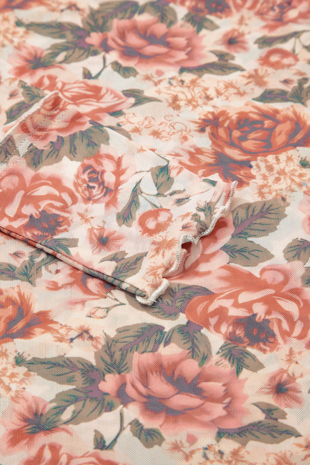 Black Retro Floral Print Mesh Long Sleeve Top