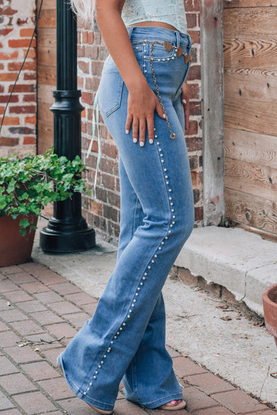 Dusk Blue Pearl Boot Cut Denim Jeans