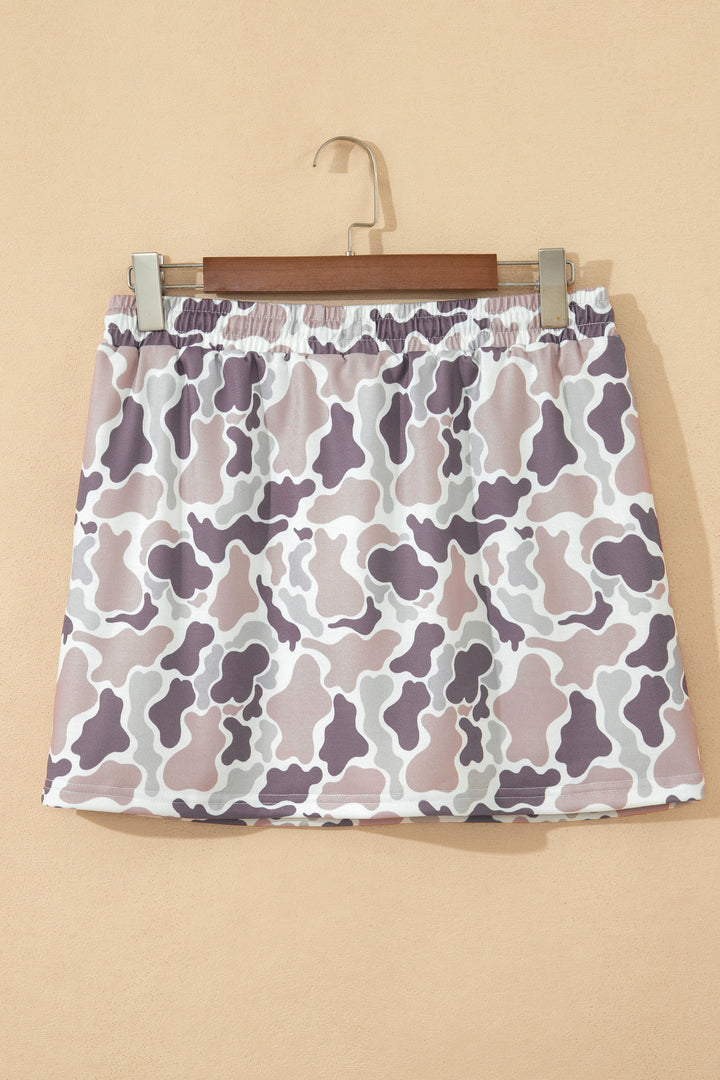 Sky Blue Abstract Camo Elastic Waist Drawstring Mini Skort