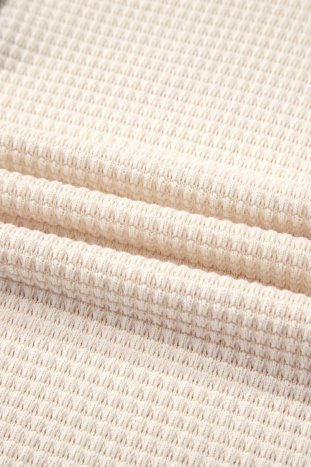 White Waffle Contrast Half Buttoned Hooded Pullover Top