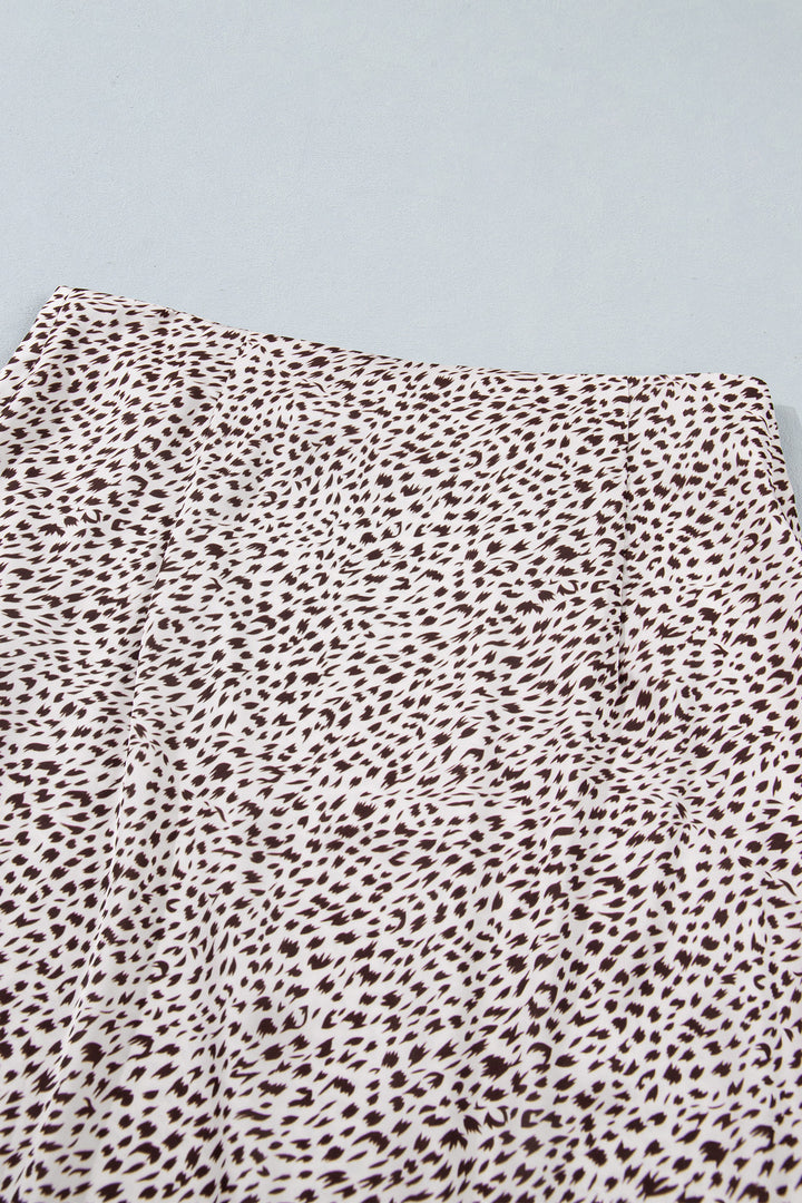 Brown Cheetah Print Trim Split Long Western Skirt