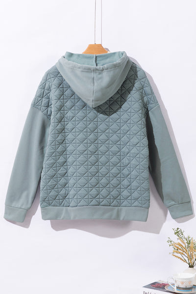 Light Grey Drop Shoulder Quilted Patchwork Kangaroo Pocket Hoodie