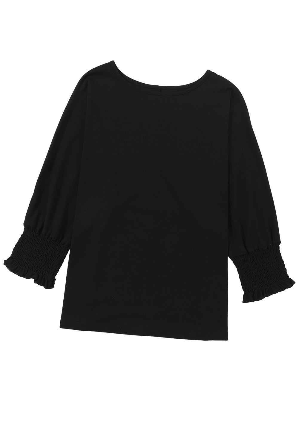 Black Smocked 3/4 Sleeve Casual Loose Top